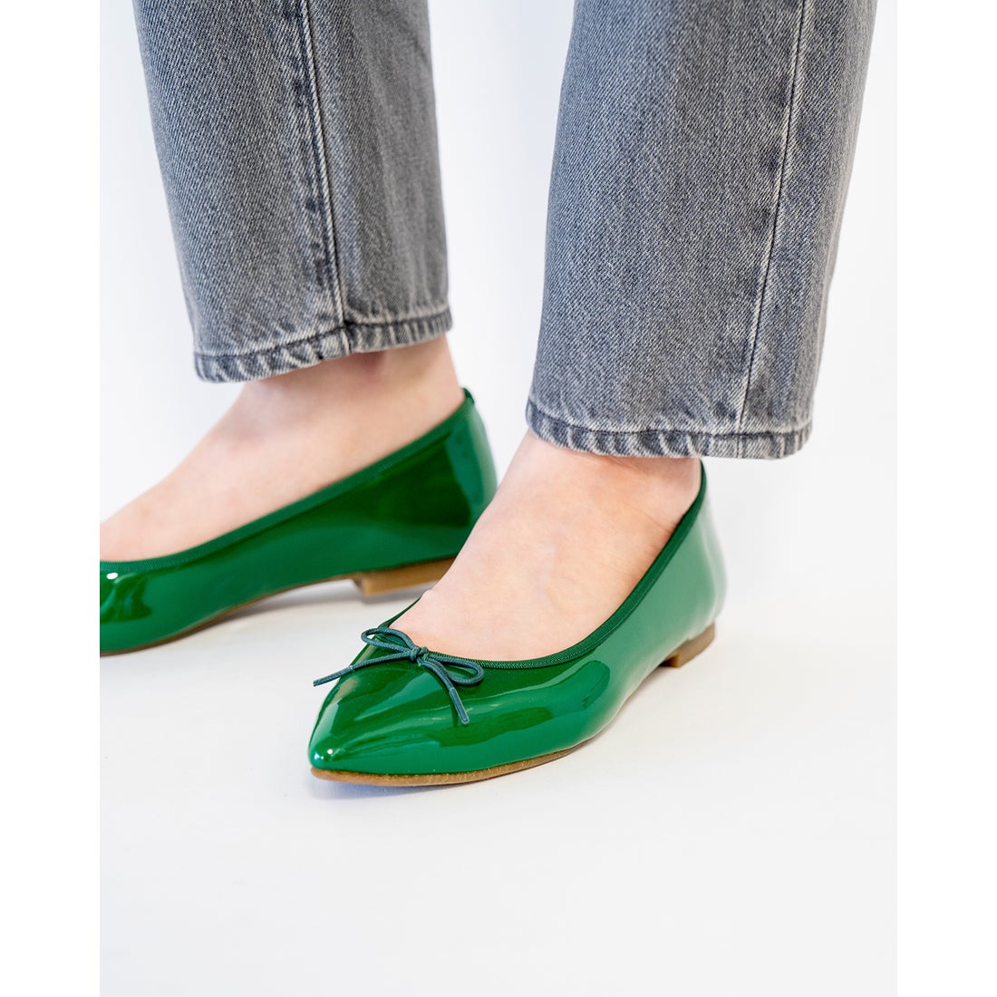 レイン対応】フラットバレエシューズ （グリーン エナメル） -Emma