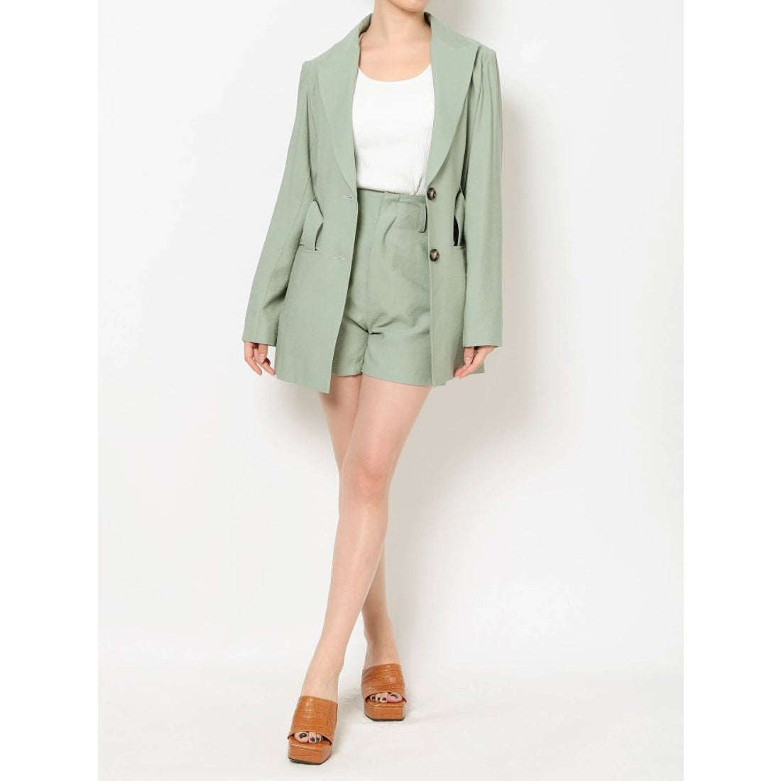 EVRIS ハイウエストショートパンツ【セットアップ着用可能】（ミント
