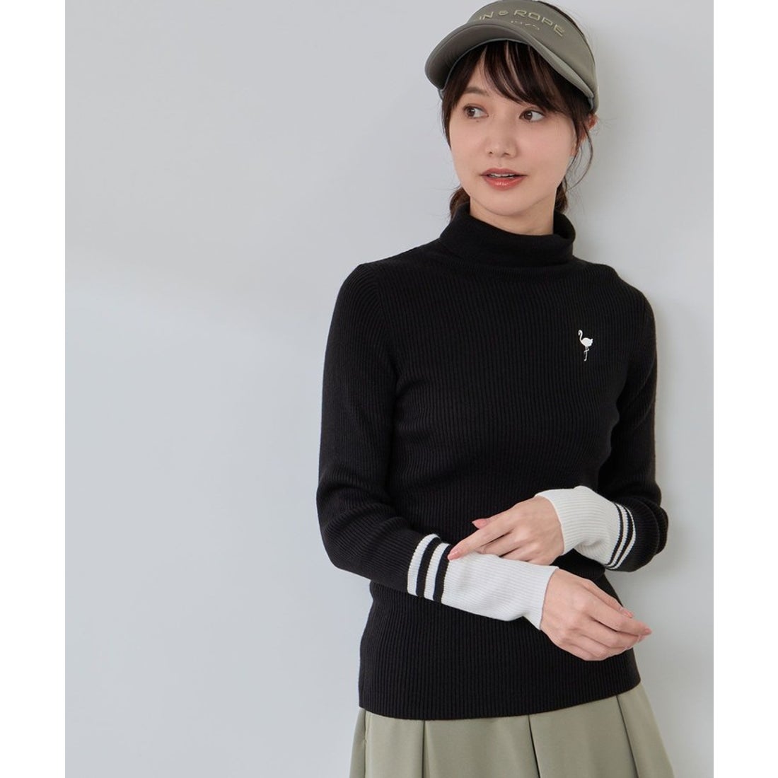 ジュンアンドロペ JUN & ROPE' バイカラー切替リブタートルニット