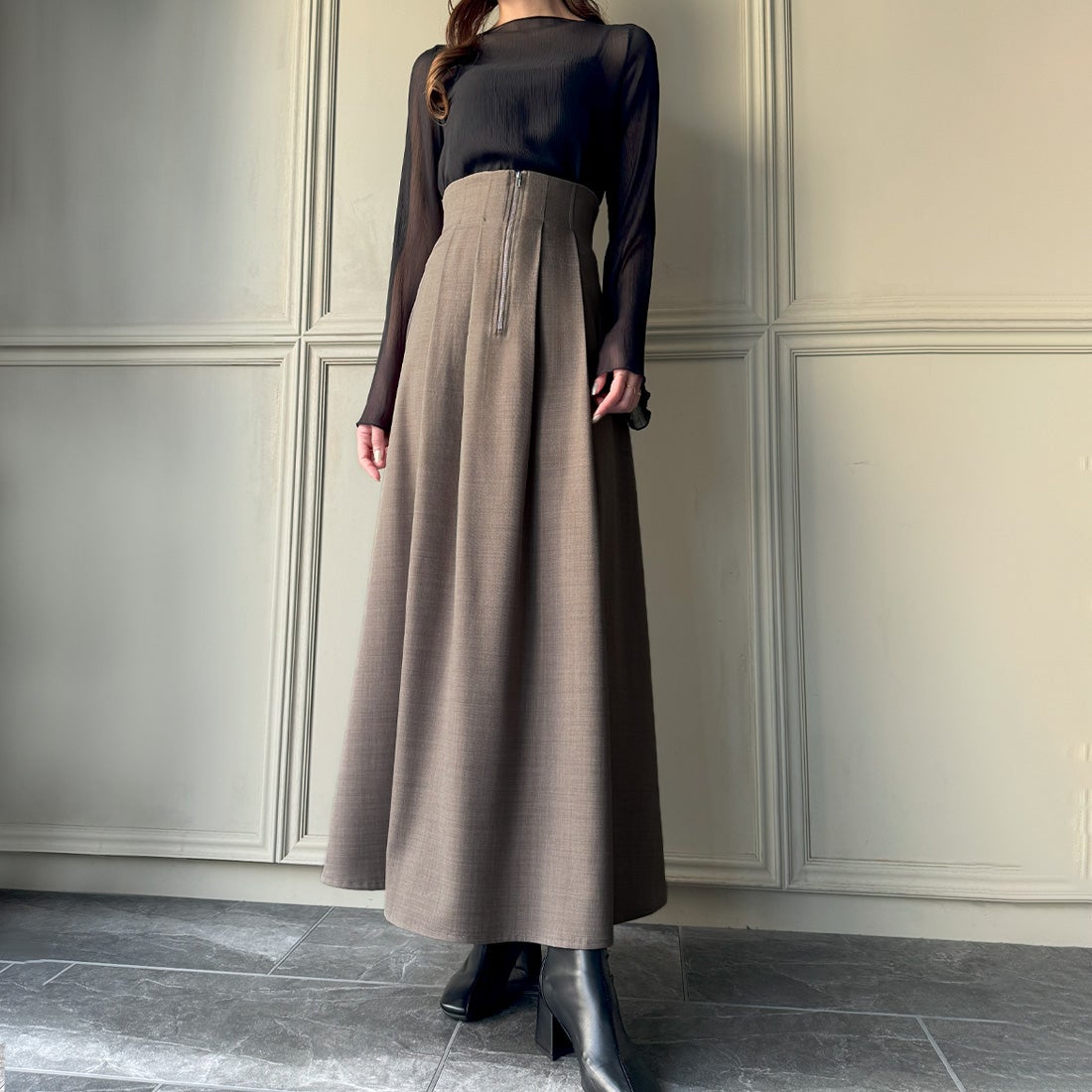 ジュノア JUNOAH ハイウエストフロントジップコルセットフレアスカート