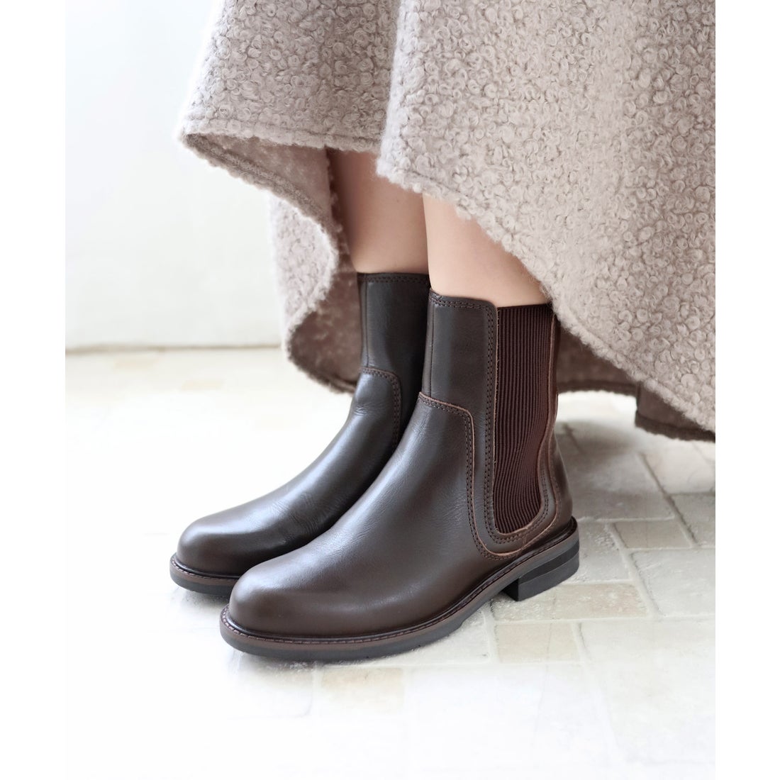 本革】【3E】サイドゴアミドルブーツ 6713 （ダークブラウン） -モード