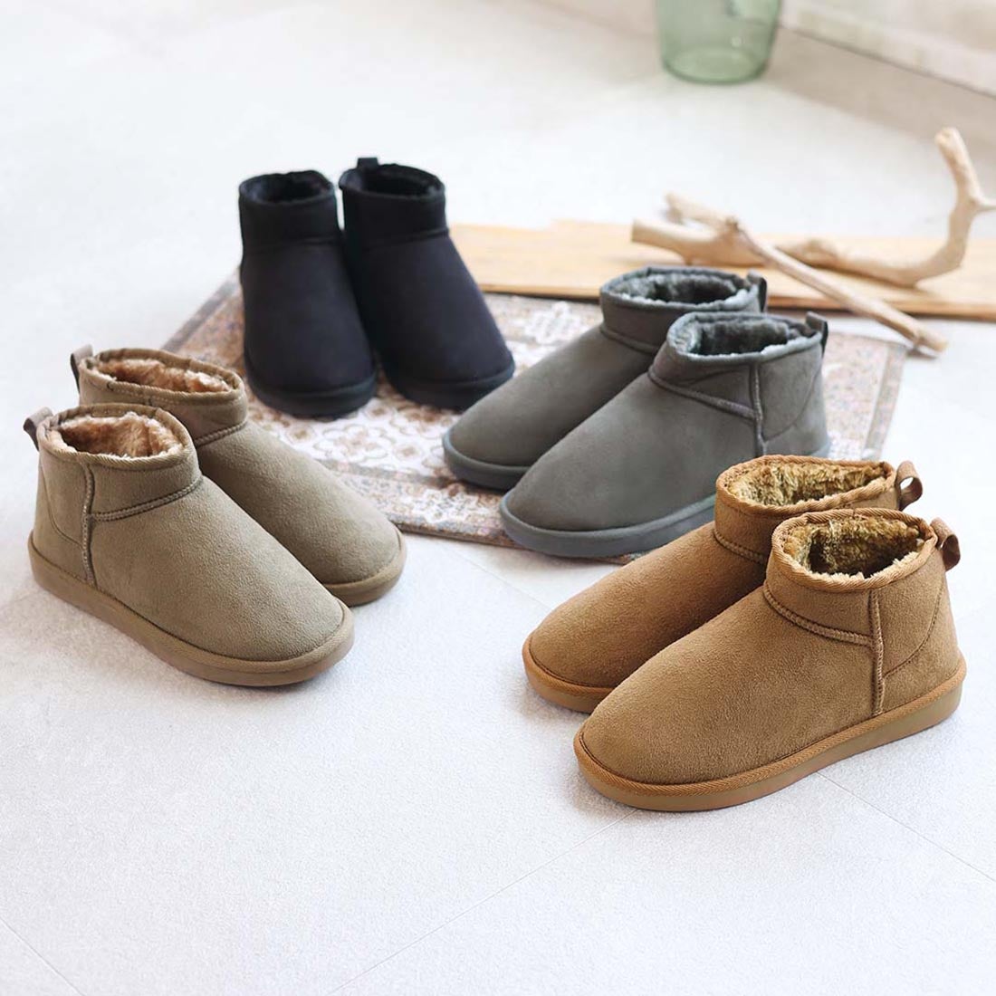 ミンキー ミー minky me! 撥水ミニ丈ムートンブーツ （キャメル