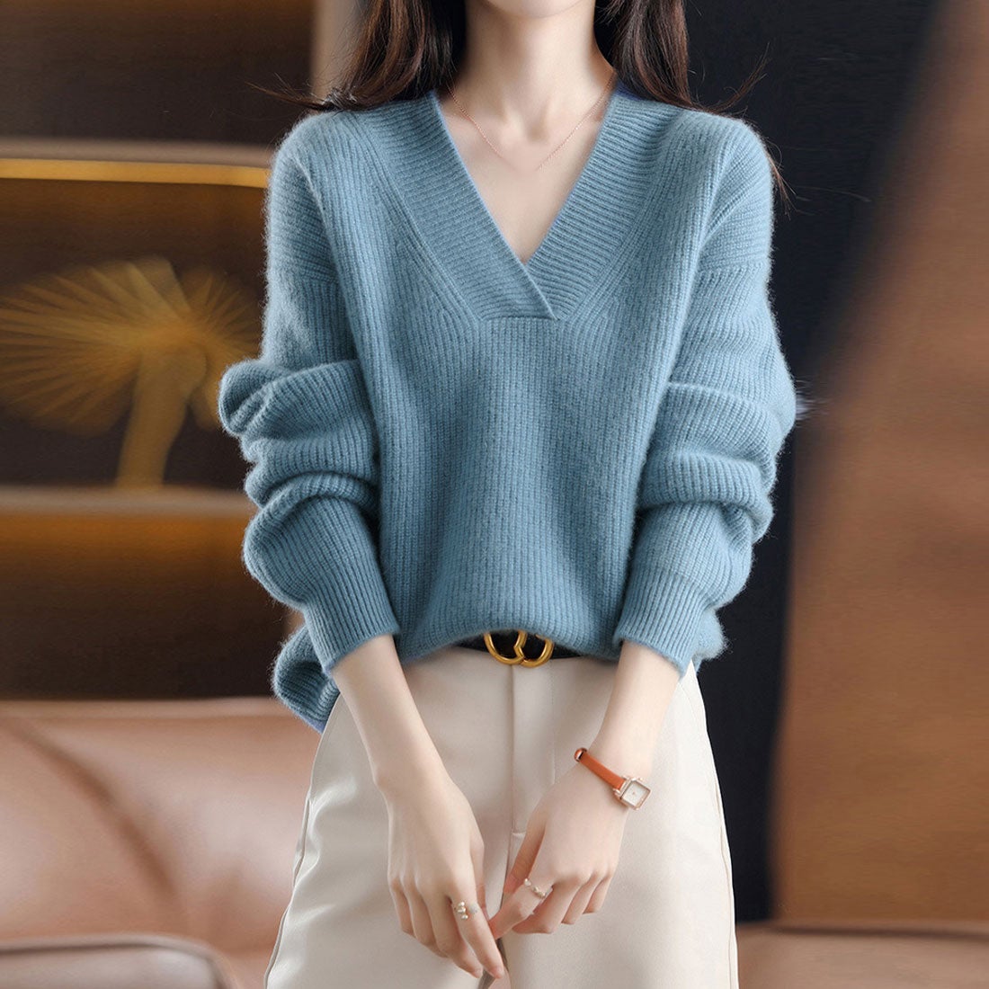 miniministore vネック ニットセーター レディース秋冬 -ファッション