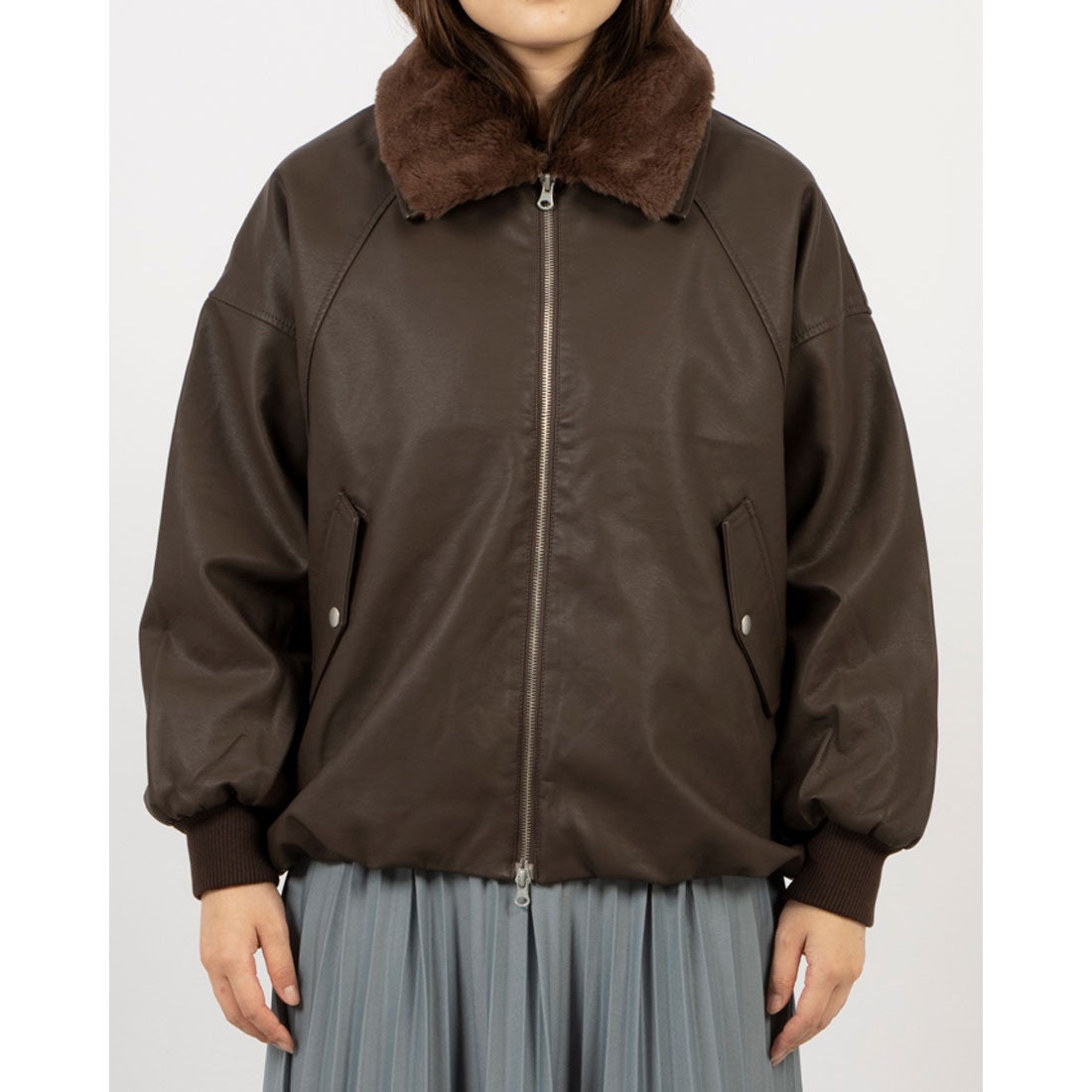 スタイルブロック STYLEBLOCK フェイクレザーボア襟付きジャケット