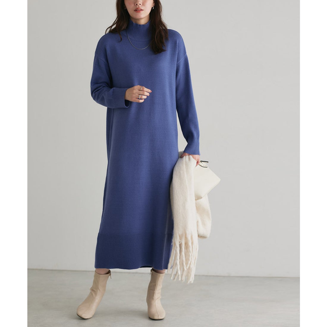 Pierrot 【低身長向け】もっちりカシミヤタッチハイネックロングニット