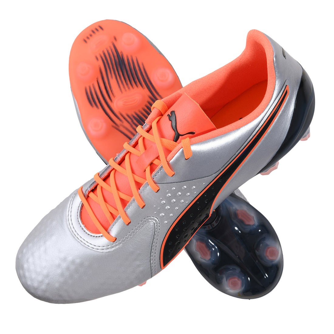 PUMA プーマ プーマワン 1 レザー CC FG/AG(シルバー×オレンジ) 104752