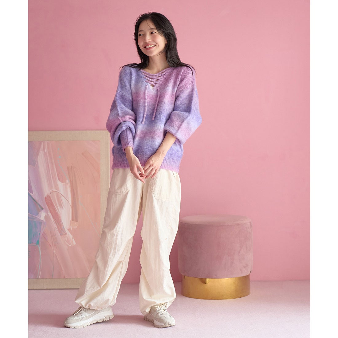 ビームスゴルフ スニード ニットセーター ピンク グラデーション