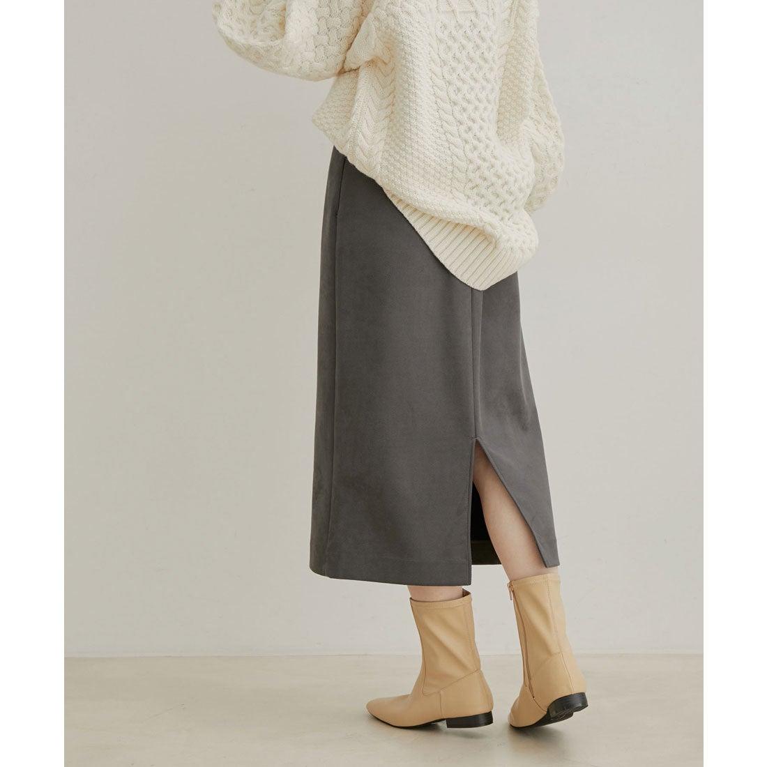 ビス VIS 【選べる着丈・洗える】ベロアタッチタイトスカート