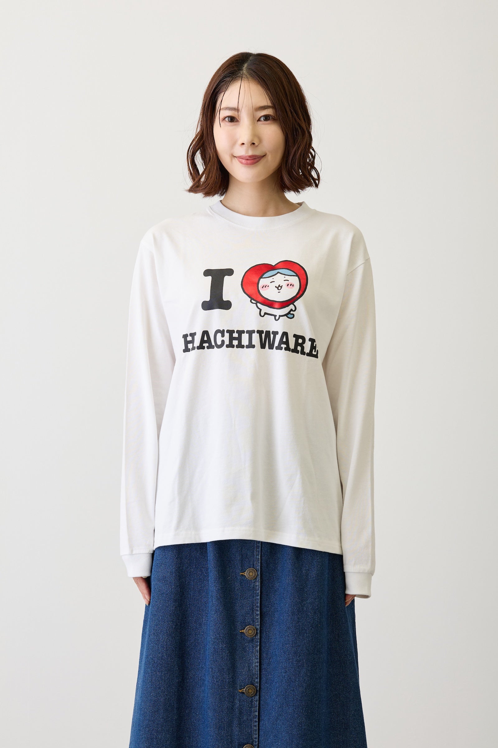 ちいかわ 長袖Tシャツ I LOVE HACHIWARE ホワイト