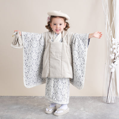 レンタル】七五三 3歳 着物 utatane 女の子 レース 被布セット 子供