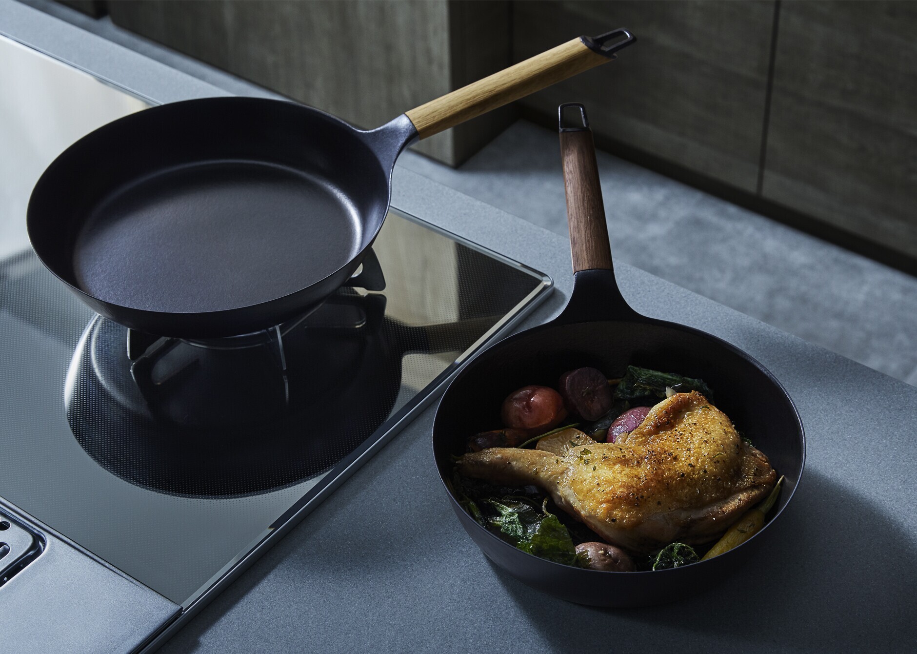 フライパン 24cm DEEP 【ガラスリッドセット】[オーク