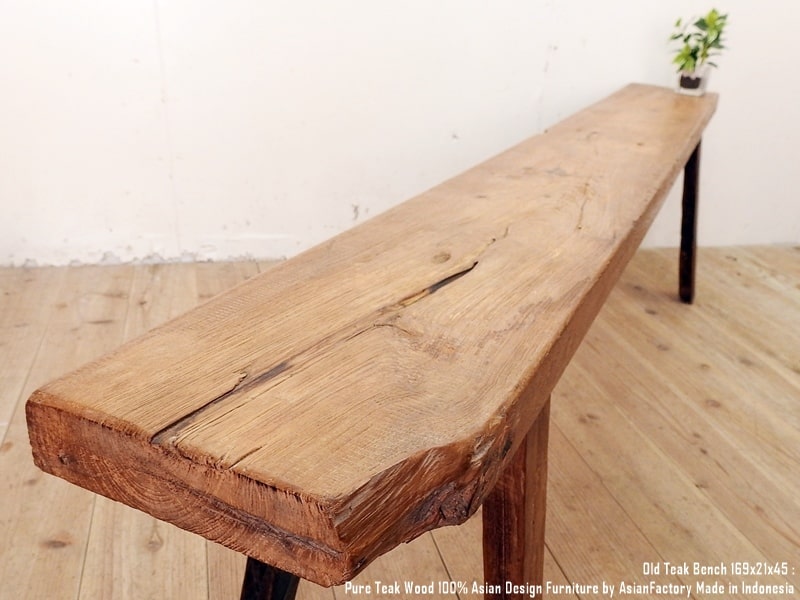 楽天市場】極厚 オールドチークベンチ 169cm 総無垢材 屋外 一枚板