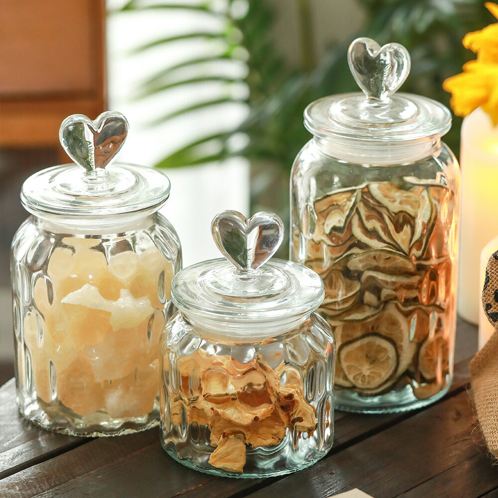 楽天市場】ガラスキャニスター ハート蓋付き おしゃれ ガラス 保存容器