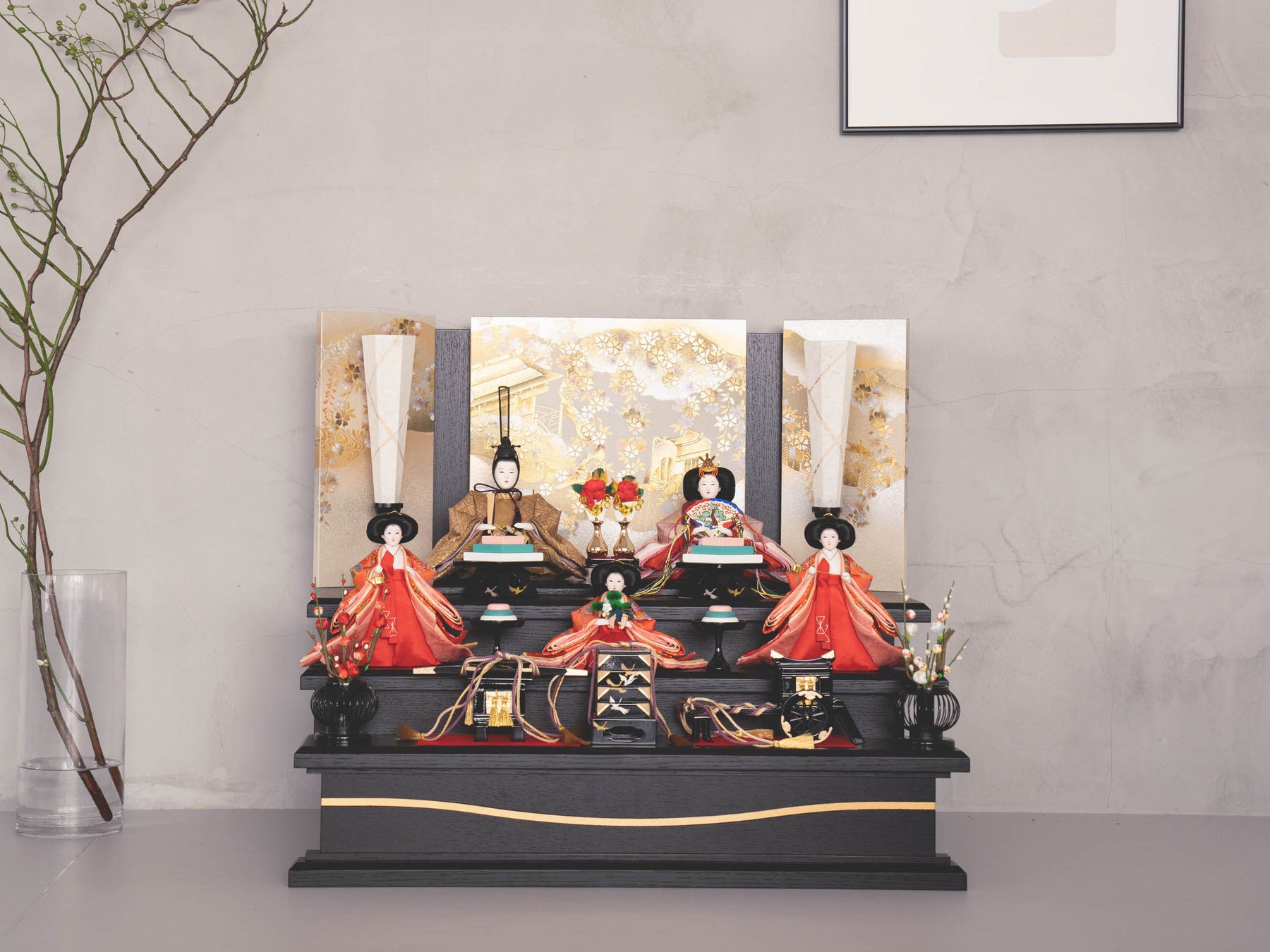 凛皇三段飾り 黒｜雛人形 お雛様 コンパクトでおしゃれ​かわいい 木製