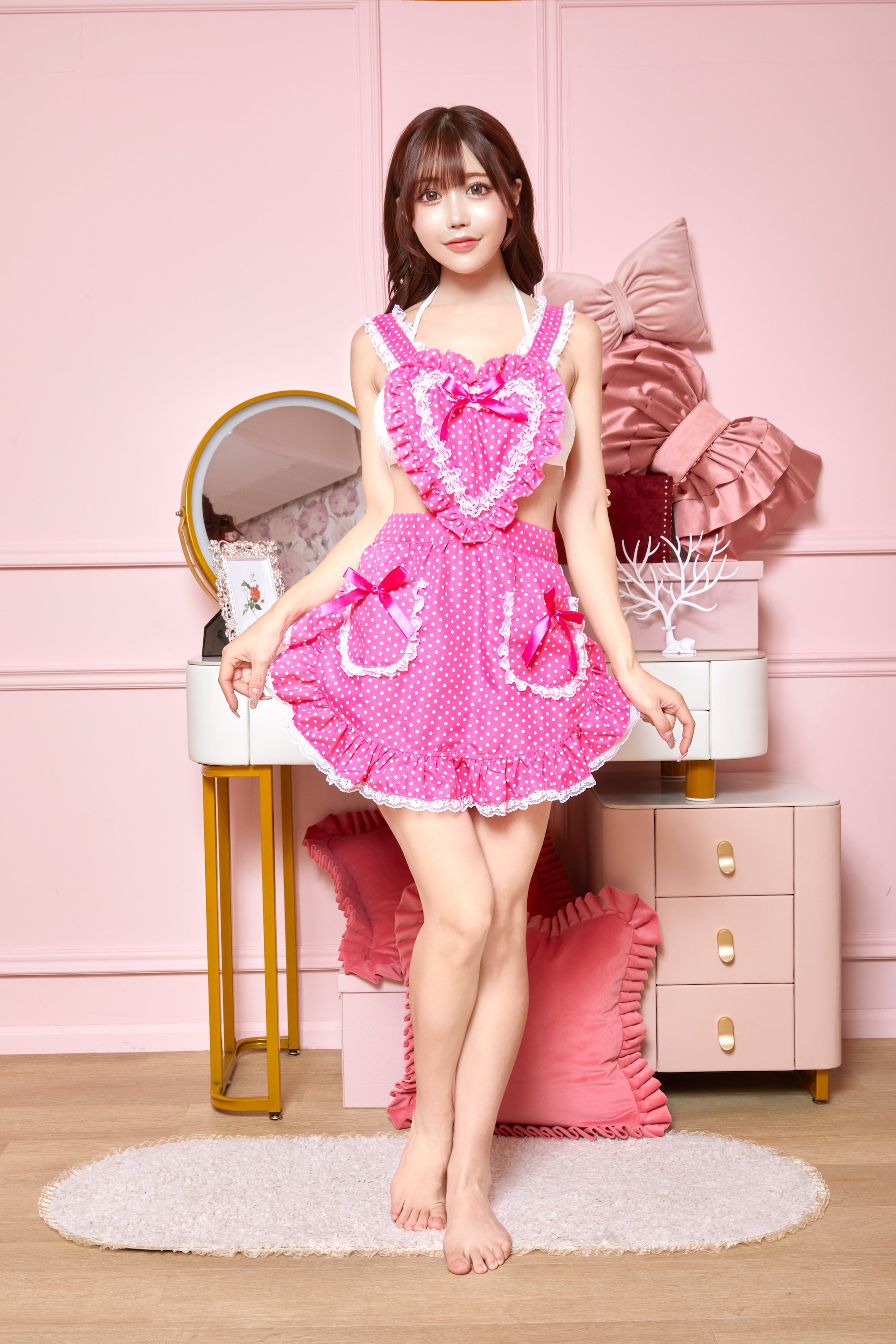 コスプレ エプロン ハートフリルエプロン ドット レディース