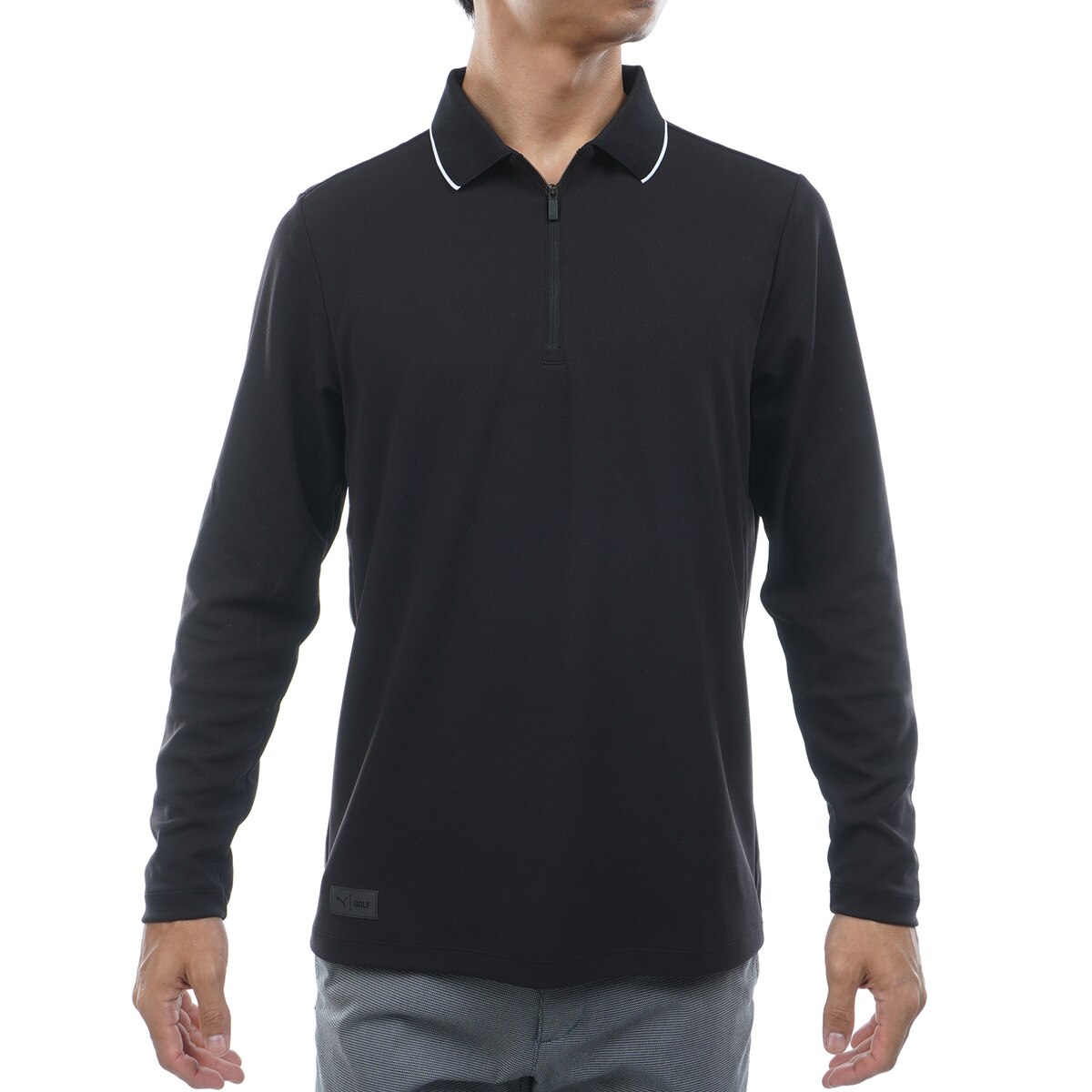 PXG PXG ブラック ジップアップ長袖ポロシャツ ブラック ジップアップ