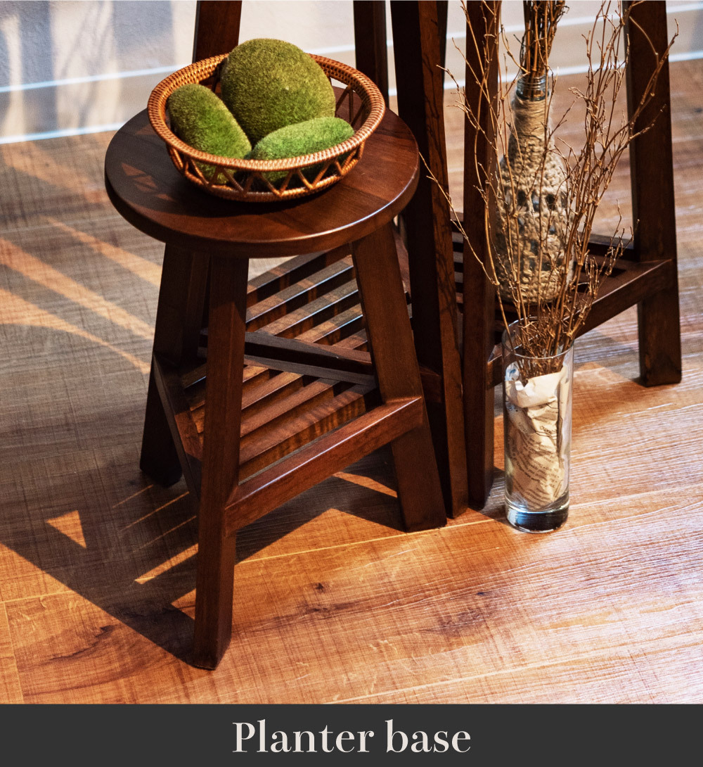 プランターベース おしゃれ 花台 木製 丸型 棚付き 軽量 高さ35 ロー