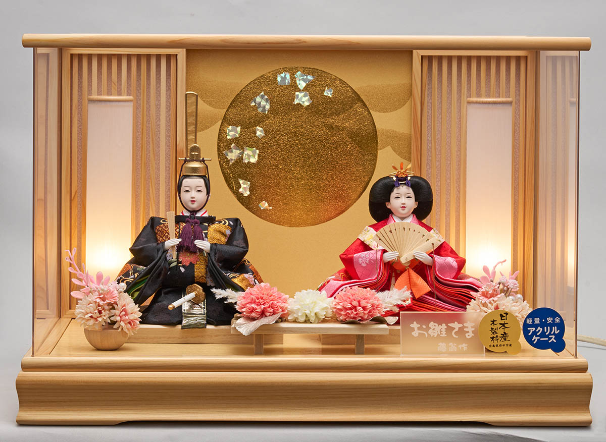 雛人形 ケース飾り 香月 三五親王飾り 白木 木目 桧 格子 アクリル
