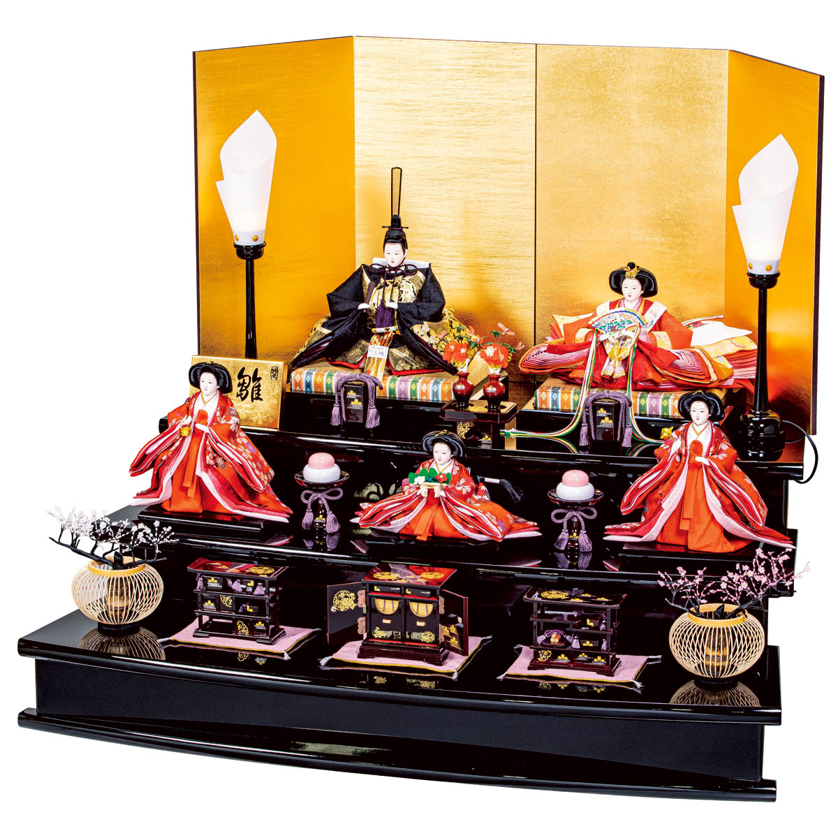 雛人形 三段飾り 平安豊久作 春桂 京九番親王 京六寸官女 五人飾り