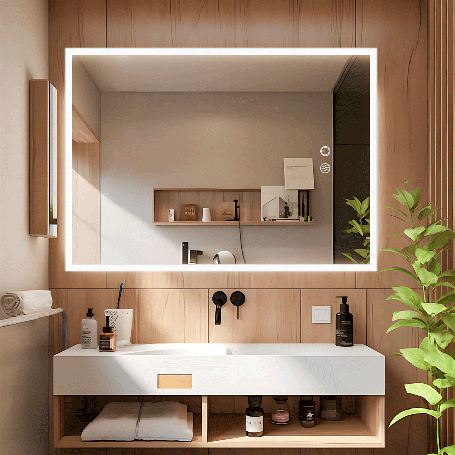 ミルオ君の鏡工房 壁掛けミラー LEDミラー 40x60cm 調節可能 スマート