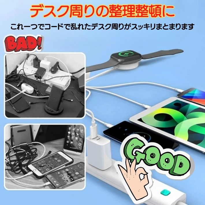 25W高速充電対応 3in1 Apple Watch充電器 マグネット式 Type-C/USB入力