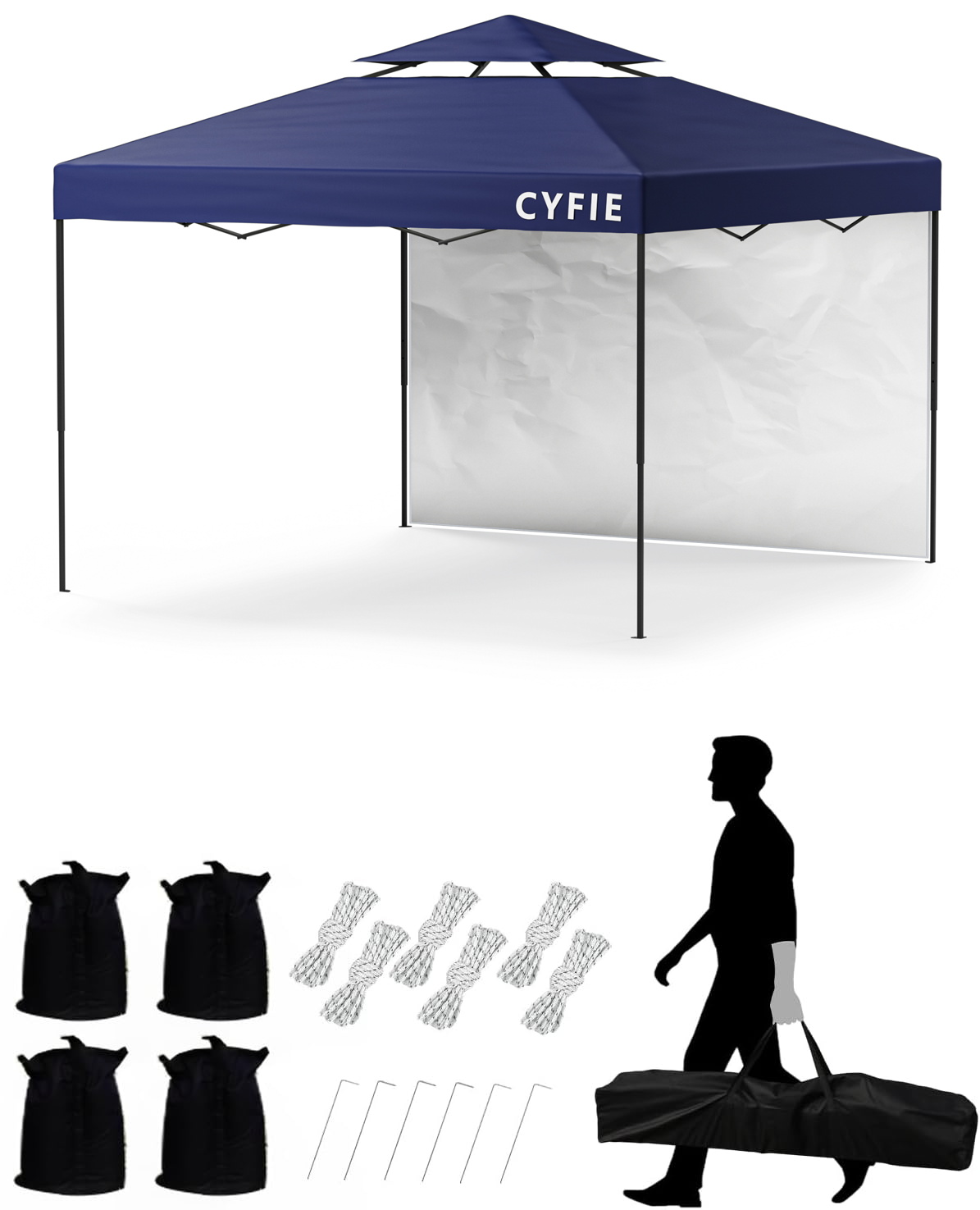 タープテント 3M ワンタッチタープテント サイドシート付 高さ3段階