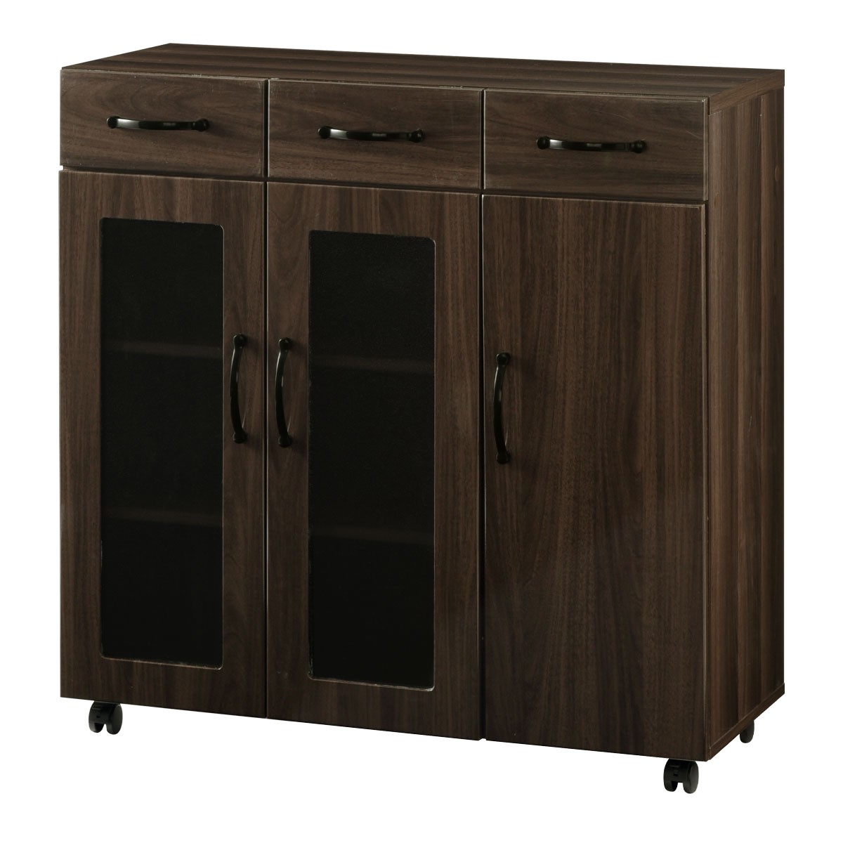 ぼん家具 キッチンボード 食器棚 幅90 ロータイプ 木製 収納棚 カップ