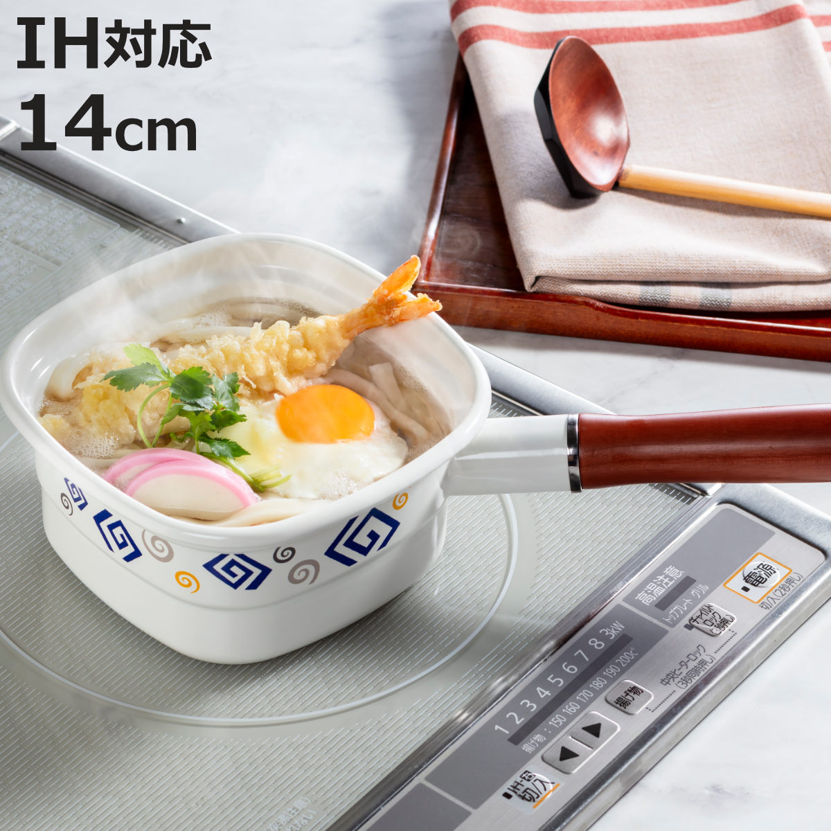 高木金属工業 角型片手鍋 14cm IH対応 ホーロー製 四角いお鍋 麺ごこち
