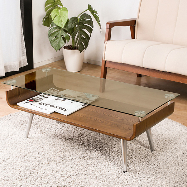 テーブル ガラス 木製 センターテーブル 曲げ木 ガラステーブル 強化