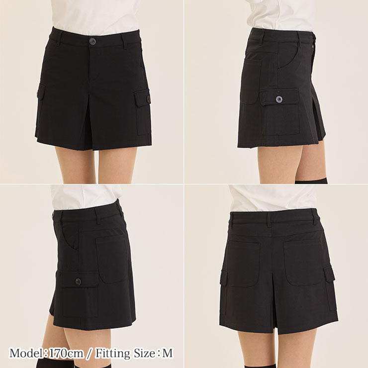 プリーツ入ストレッチキュロットスカート S/M/L/LL/3L 5サイズ