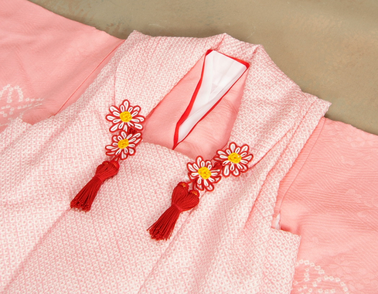 京美 七五三 正絹 被布セット 着物 3歳 女の子 ピンク 本絞り 鹿の子絞