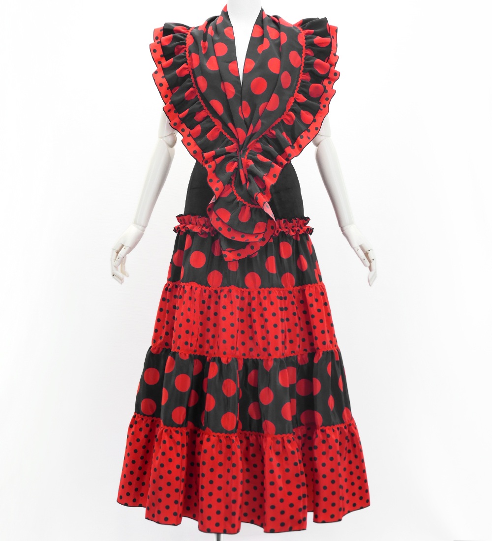 フラメンコ ピキージョ＆スカートセット 水玉 ブラック×レッド S-L