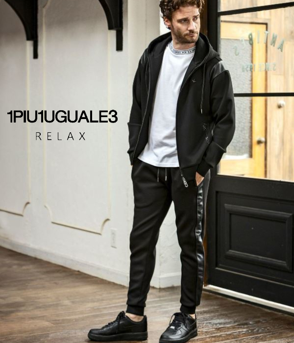 1PIU1UGUALE3 RELAX セットアップ メンズ レザーライン ポンチ 男性