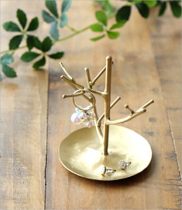 アクセサリースタンド ツリー 真鍮 ゴールド 指輪 ピアス トレー
