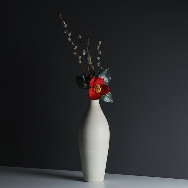 手引きろくろ フラワーベース「大」ホワイト 白 生成り 花器 花入 花瓶