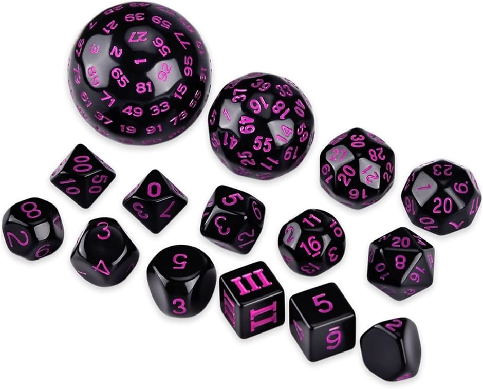 サイコロセット 多面体ダイス 15個入り 100面 3-60面(紫数字