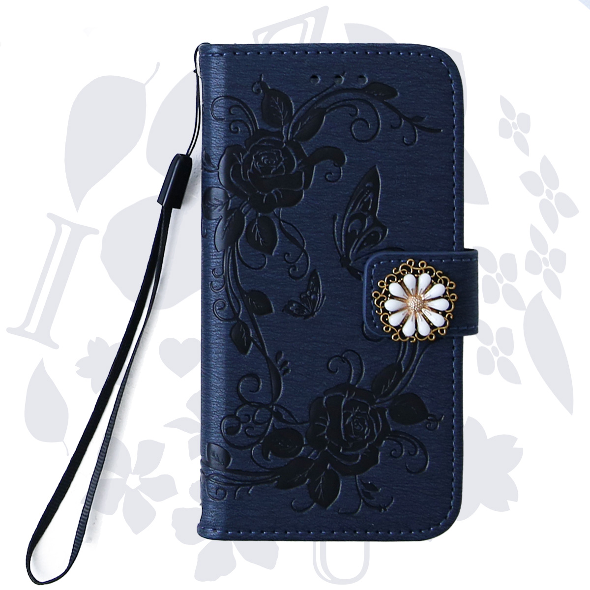 iPhone 手帳型 ケース バタフライ 大人 女性 ネイビー 第3世代 スマホ