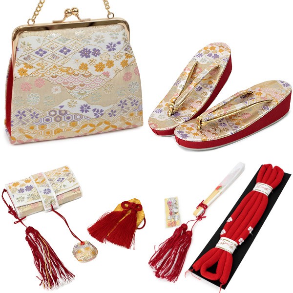 箱迫セット 七五三 7歳 桜 花 手毬 黒 金 赤 緑 ピンク 白 帯締め 丸