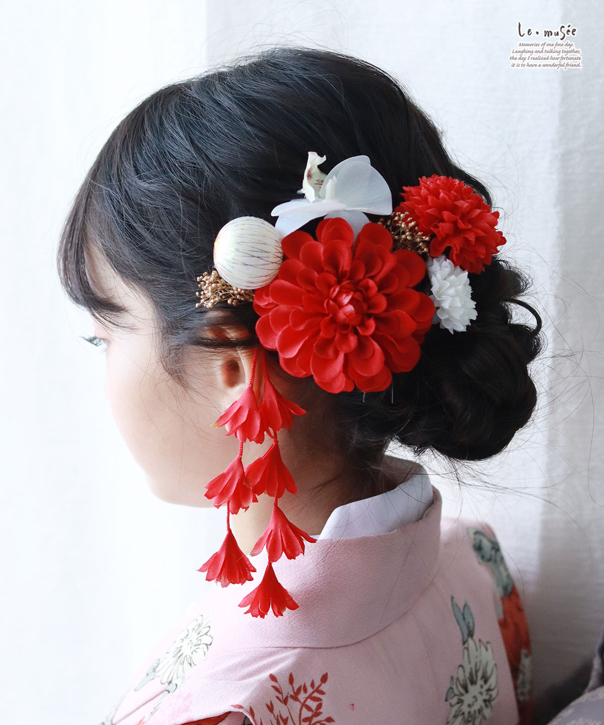 七五三 髪飾り 紅白の和装かみかざり | 753 花 ヘッドドレス 3歳 7歳