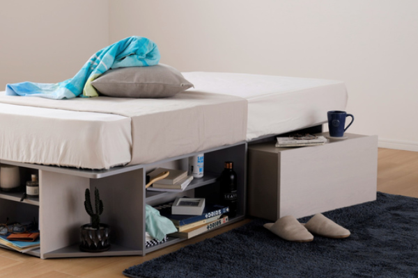 ベッド シングル ヘッドレス サイドテーブル付き 組み立て 簡単 収納