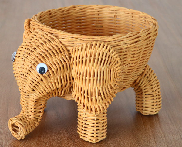 籐 ミニバスケット ゾウ ラタン製 幅20cm （ 動物 アニマル かご