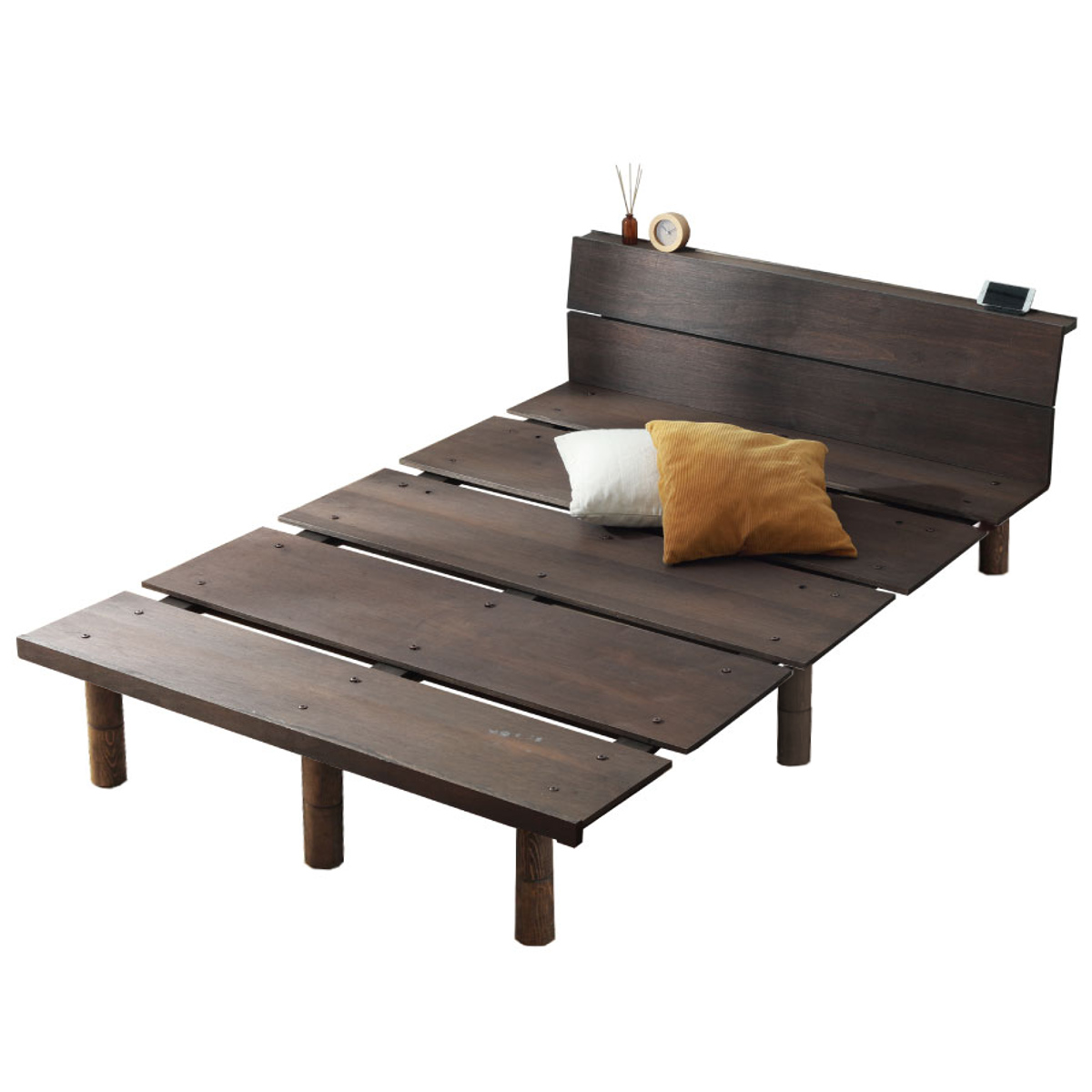 幅広すのこベッド シングル 宮棚 2口コンセント付 高さ調整可 （ 頑丈