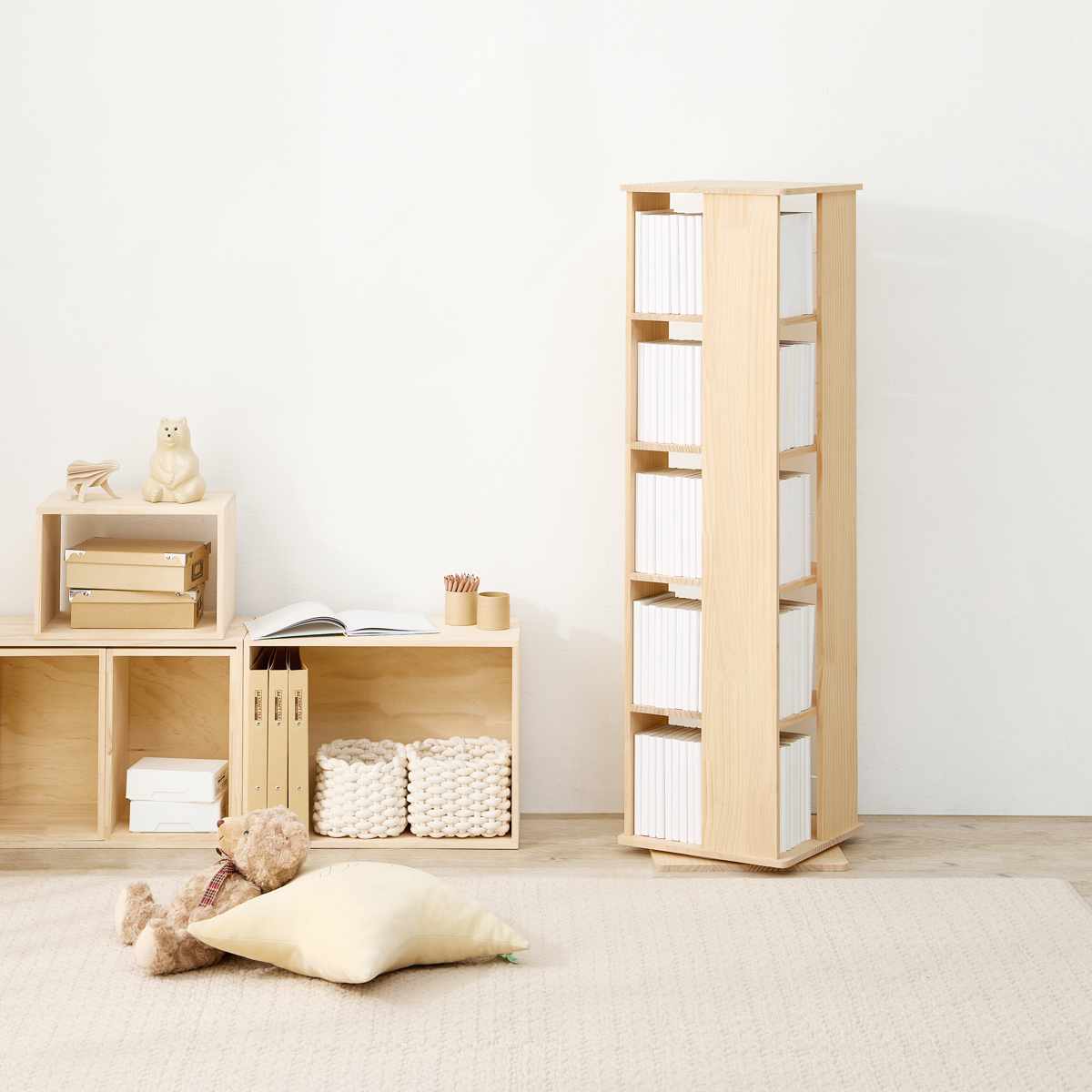 回転式 コミックラック 5段 幅46.5cm 完成品 パイン材 （ 本棚 ラック