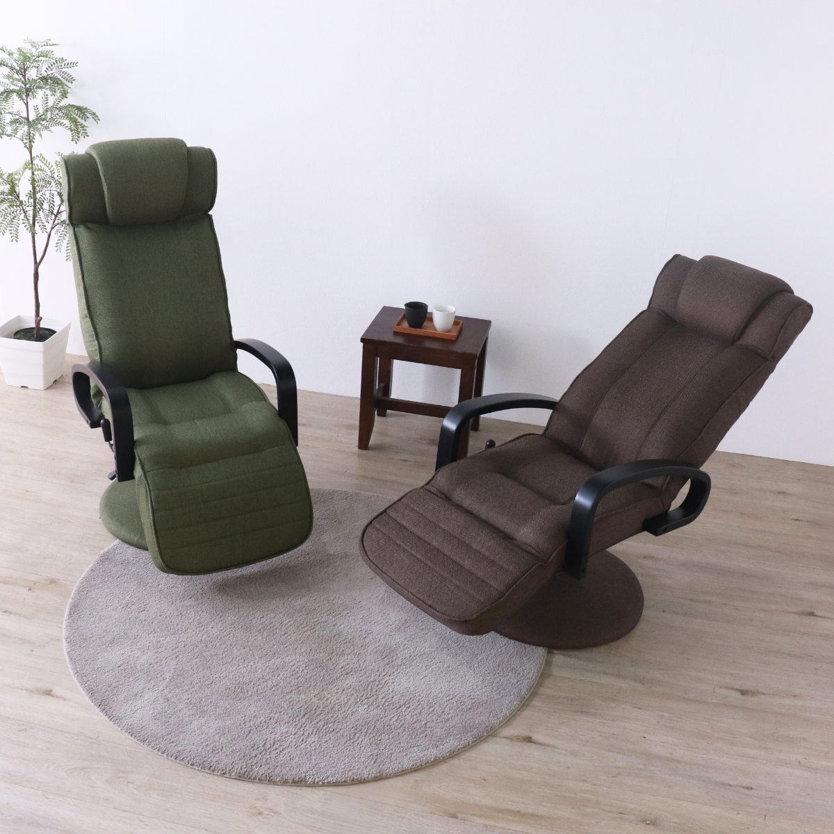 高座椅子 回転式 昇降式 ハイバック リクライニングチェア ポケット