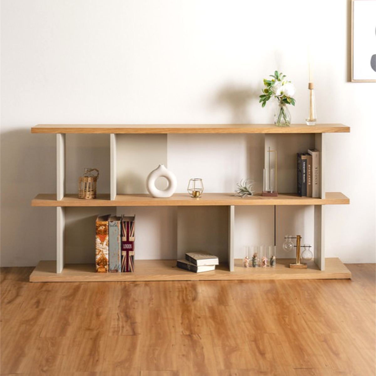 オープンシェルフ 幅180cm 天然木 くすみカラー （ シェルフ バック