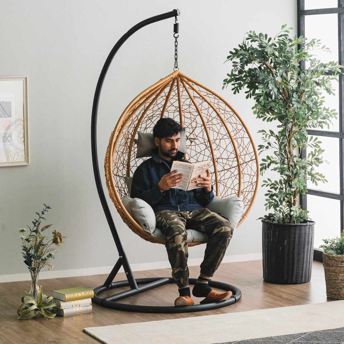 ハンギングチェア 1人用 ラタン調 マーレ （ エッグチェア 吊り下げ式