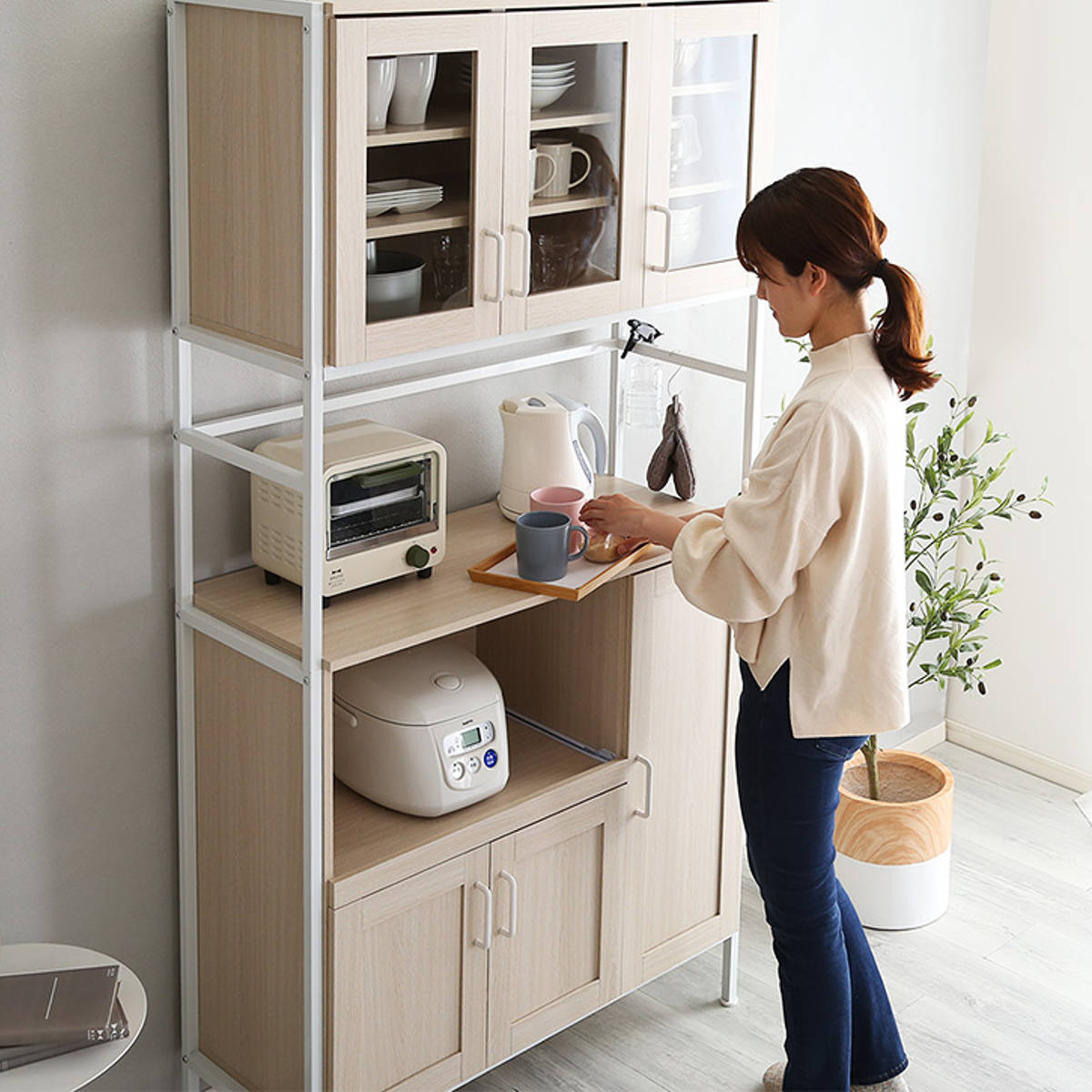 ホームテイスト（HOME taste） 食器棚 幅93.5cm ワイド ハイタイプ