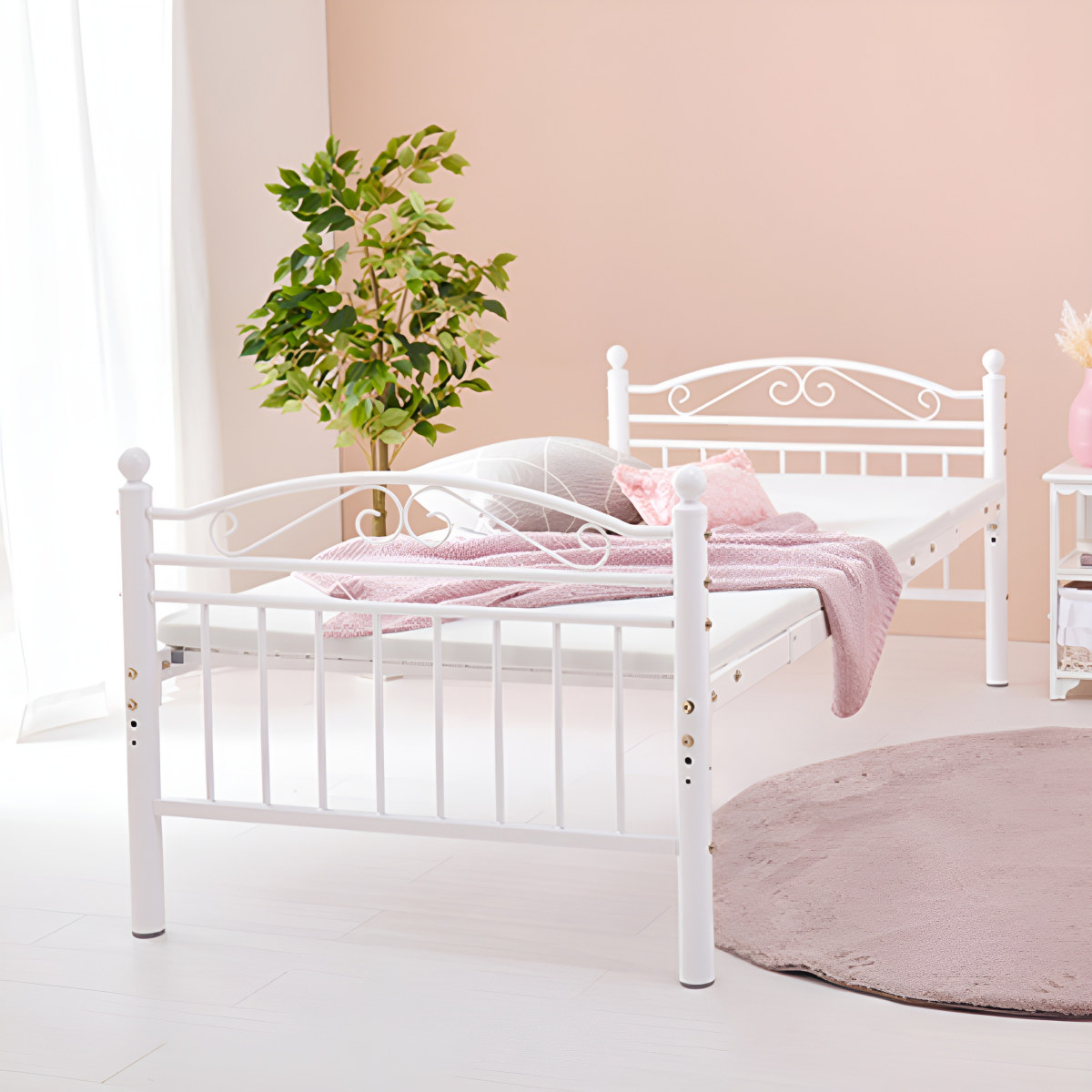 HAGiHARA（萩原） ロフトベッド シングル ミドルタイプ 姫系 収納 2WAY