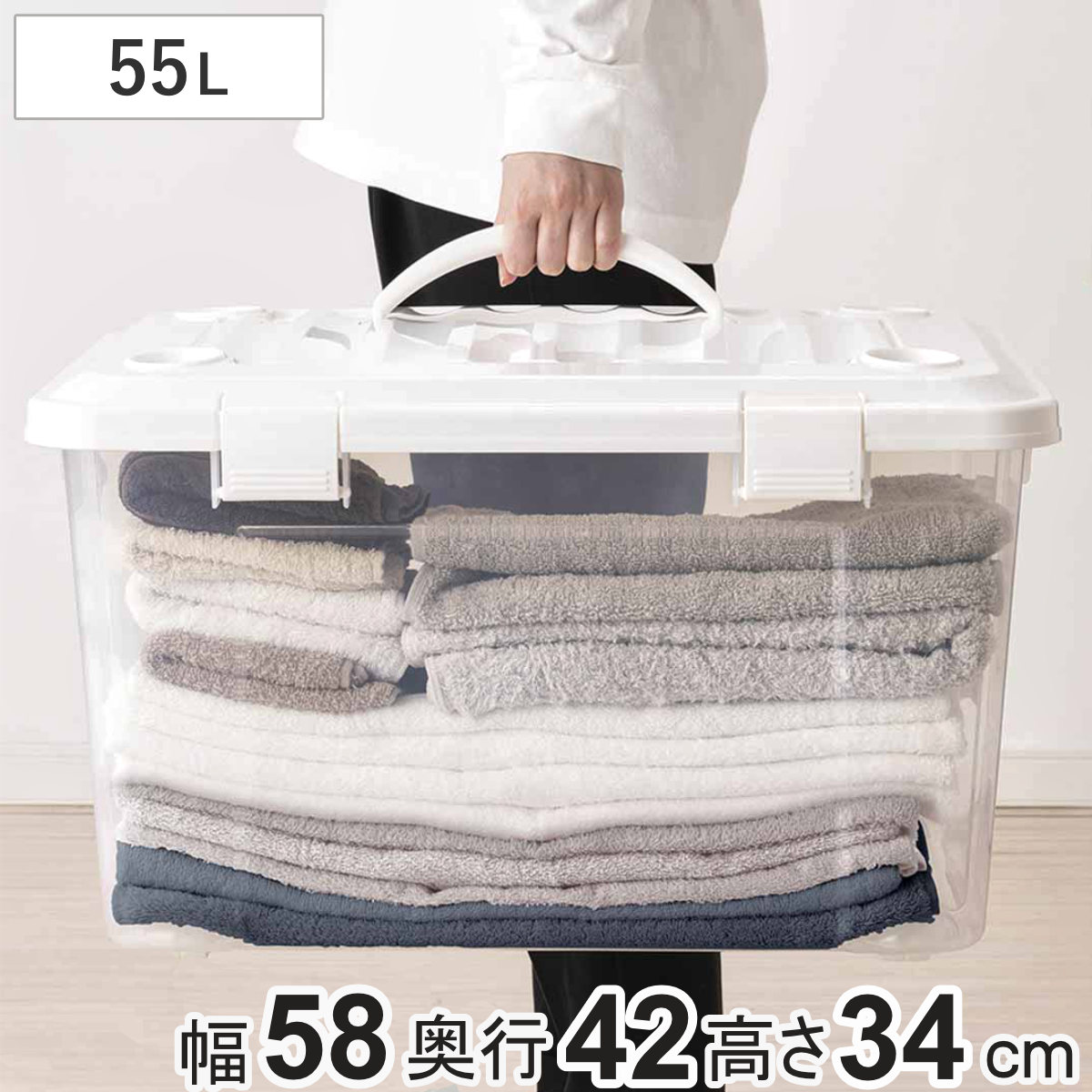 天馬 収納ボックス 幅58×奥行42×高さ34cm フタ付き 持ち手付き