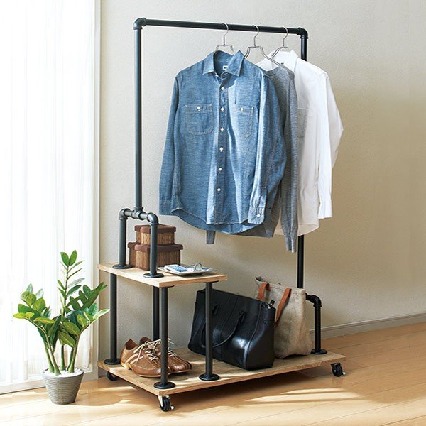 ハンガーラック 棚付き 幅90cm インダストリアル コートハンガー